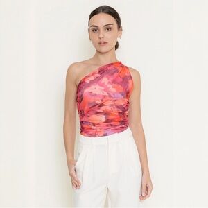 Chic Abstract Floral One Shoulder Ruched BODYSUIT